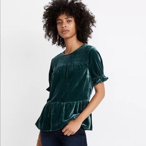 Madewell Velvet Smocked Tiered Top